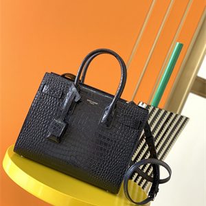 Y.S.L SAC DE JOUR BABY In Navy Corcodile Embossed Leather Silver Tone Metal