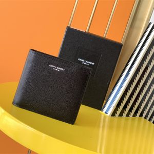 Y.S.L PARIS EAST/WEST WALLET IN GRAIN DE POUDRE EMBOSSED LEATHER Black Color