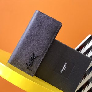 Y.S.L CASSANDRA CONTINENTAL WALLET IN GRAIN DE POUDRE EMBOSSED LEATHER Black Color