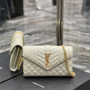 Y.S.L CASSANDRA CHAIN WALLET IN QUILTED LEATHER White Color Gold Tone Metal