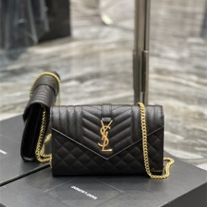 Y.S.L CASSANDRA CHAIN WALLET IN QUILTED LEATHER Black Color Gold Tone Metal