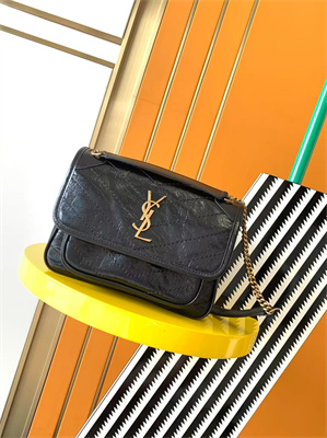 Y.S.L NIKI BABY In Vintage Leather Black-Gold Color