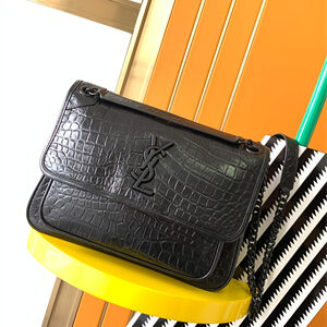 Y.S.L NIKI MEDIUM In Vintage Crocodile embossed Leather Black Color