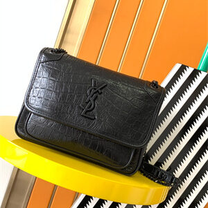 Y.S.L NIKI BABY In Vintage Crocodile embossed Leather Black