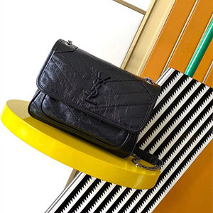 Y.S.L NIKI BABY In Vintage Leather Black-Silver Chain Color