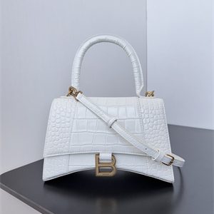 Women's Hourglass Small Handbag Crocodile Embossed In White-Gold