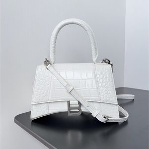 Women's Hourglass Small Handbag Crocodile Embossed In White-Silver
