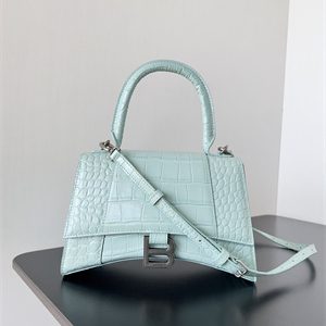 Women's Hourglass Small Handbag Crocodile Embossed In Mint Blue