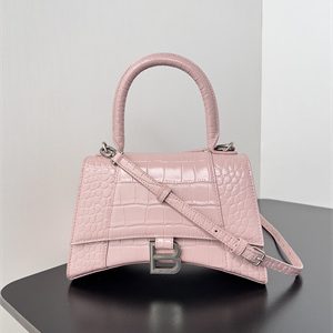 Women's Hourglass Small Handbag Crocodile Embossed In Ice Pink