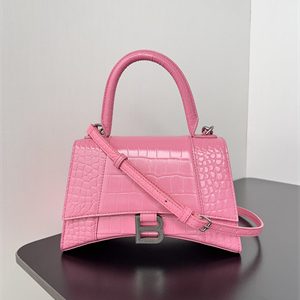 Women's Hourglass Small Handbag Crocodile Embossed In Pink