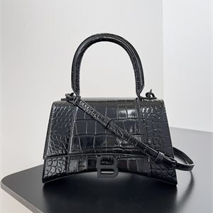 Women's Hourglass Small Handbag Crocodile Embossed In Black-Black