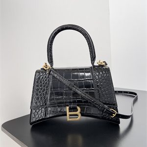 Women's Hourglass Small Handbag Crocodile Embossed In Black-Gold