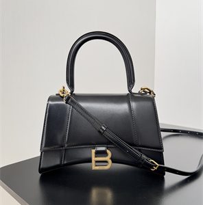 Women's Hourglass Small Handbag Shiny Box Calfskin In Black