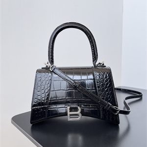 Women's Hourglass Small Handbag Crocodile Embossed In Black-Silver
