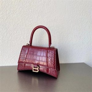 Women's Hourglass Small Handbag Crocodile Embossed In Burgundy