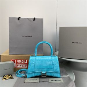 Women's Hourglass Small Handbag Crocodile Embossed In Blue