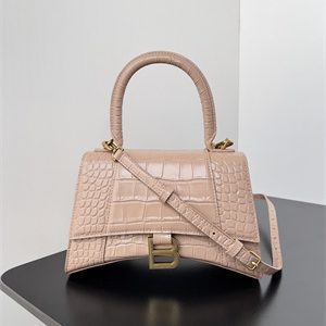 Women's Hourglass Small Handbag Crocodile Embossed In Nude Pink