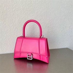 Women's Hourglass Small Handbag Shiny Box Calfskin In Fuchsia