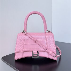Women's Hourglass Small Handbag Crocodile Embossed In Peach Pink