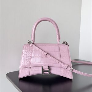 Women's Hourglass Small Handbag Crocodile Embossed In Rose Pink