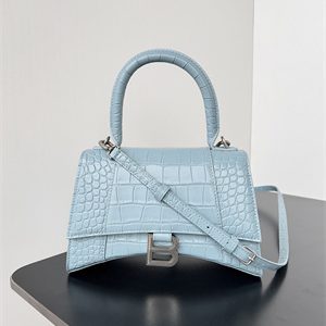 Women's Hourglass Small Handbag Crocodile Embossed In Lt Blue