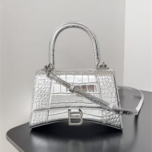 Women's Hourglass Small Handbag Crocodile Embossed In Silver
