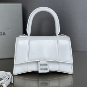 Women's Hourglass XS Handbag Shiny Box Calfskin In White