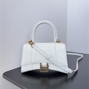 Women's Hourglass XS Handbag Crocodile Embossed In White-Gold