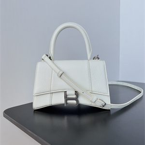 Women's Hourglass XS Handbag Grained Calfskin In White-Silver