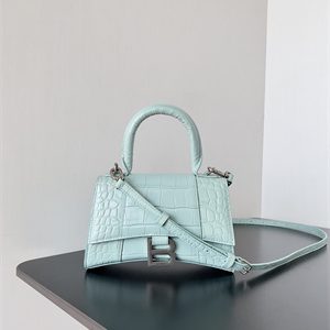Women's Hourglass XS Handbag Crocodile Embossed In Mint Blue-Silver