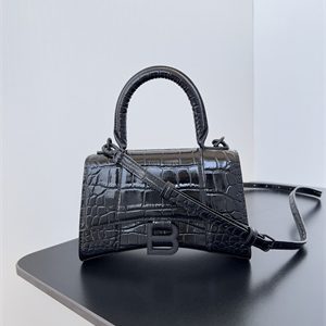 Women's Hourglass XS Handbag Crocodile Embossed In Black-Black