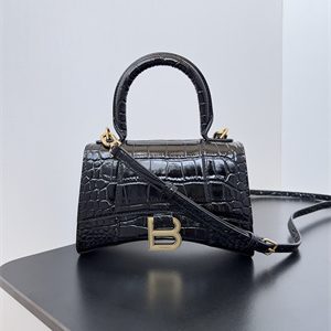 Women's Hourglass XS Handbag Crocodile Embossed In Black-Gold