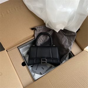 Women's Hourglass XS Handbag Grained Calfskin In Black-Silver