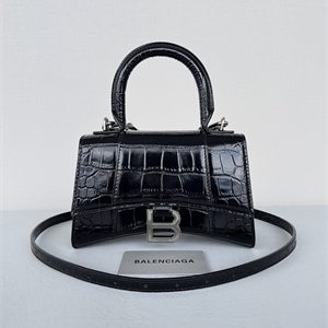 Women's Hourglass XS Handbag Crocodile Embossed In Black-Silver