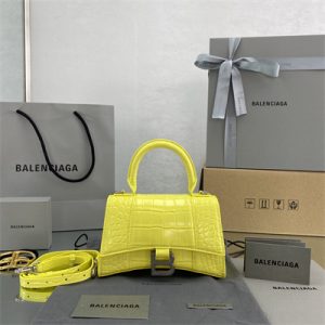 Women's Hourglass XS Handbag Crocodile Embossed In Yellow-Silver