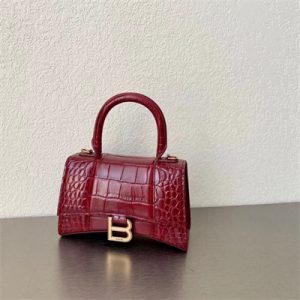 Women's Hourglass XS Handbag Crocodile Embossed In Burgundy-Gold
