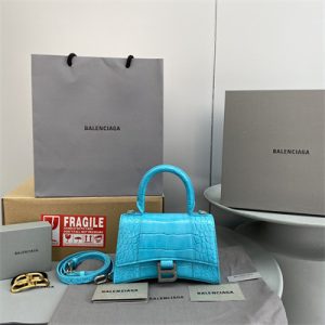 Women's Hourglass XS Handbag Crocodile Embossed In Blue-Silver