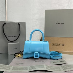 Women's Hourglass XS Handbag Shiny Box Calfskin In Blue