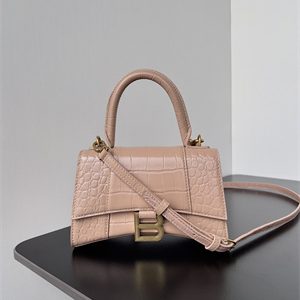 Women's Hourglass XS Handbag Crocodile Embossed In Nude Pink-Gold