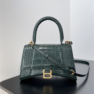 Women's Hourglass XS Handbag Crocodile Embossed In Dk Green-Gold