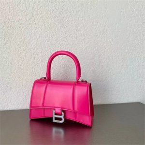 Women's Hourglass XS Handbag Shiny Box Calfskin In Fuchsia-Silver
