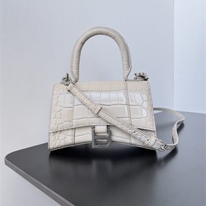 Women's Hourglass XS Handbag Crocodile Embossed In Lt Beige-Silver