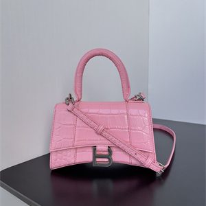 Women's Hourglass XS Handbag Crocodile Embossed In Peach Pink-Silver