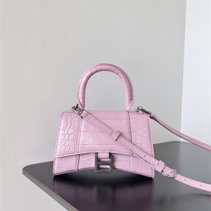 Women's Hourglass XS Handbag Crocodile Embossed In Rose Pink-Silver