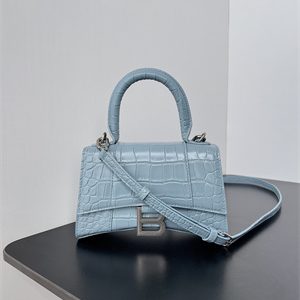 Women's Hourglass XS Handbag Crocodile Embossed In Lt Blue-Silver