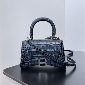 Women's Hourglass XS Handbag Crocodile Embossed In Navy-Silver