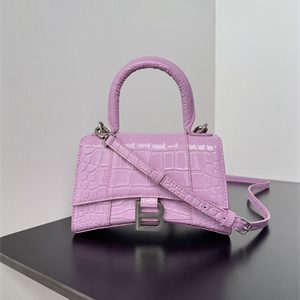 Women's Hourglass XS Handbag Crocodile Embossed In Lt Purple-Silver
