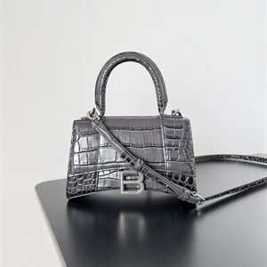 Women's Hourglass XS Handbag Crocodile Embossed In Smoky Grey-Silver