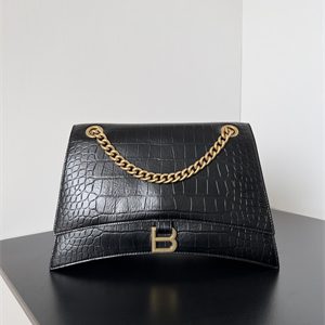 Women's CRUSH Medium Chain Bag Crocodile Embossed In Black
