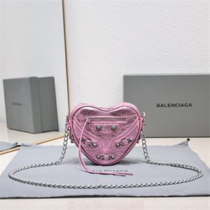 Women's Le Cagole Heart Mini Bag In Metallized Arena Lambskin Pink Color